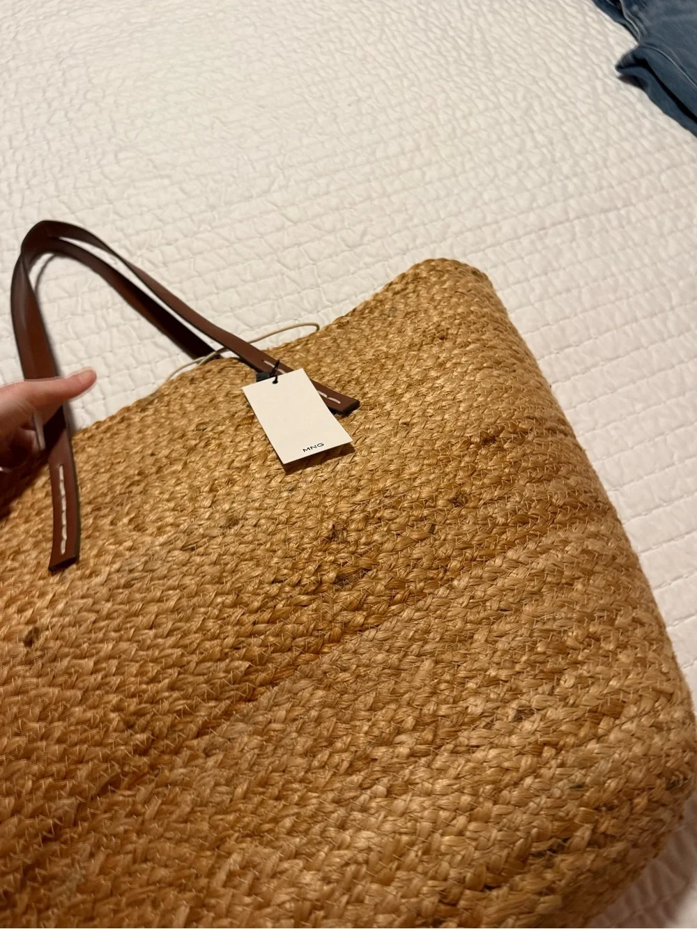 NWT Mango Natural Straw Tote with Brown Leather Handles - Picture 6 of 6